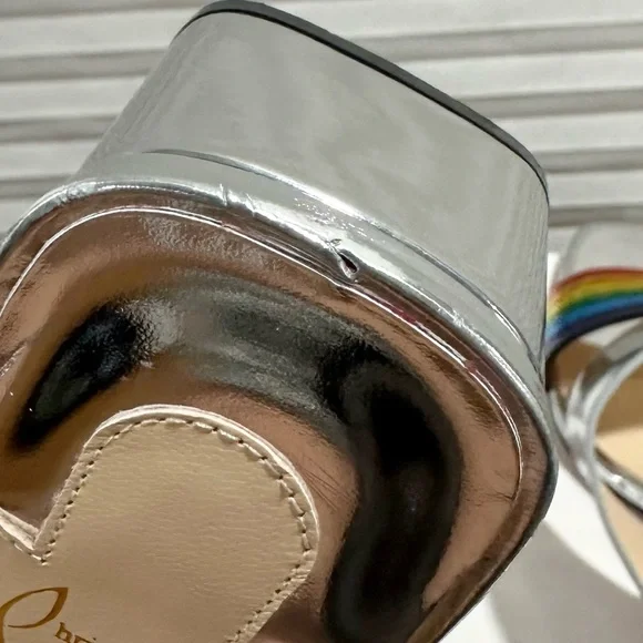 🌺CHRISTIAN LOUBOUTIN🌺 Arkenmule Silver Rainbow Mule Sandal Size: 36.5 - Picture 10 of 15